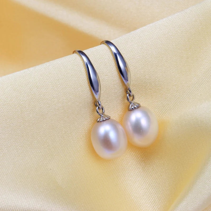 New 925 Sterling Silver Natural Freshwater Cultured Pearl Drop Earrings Fine Jewelry